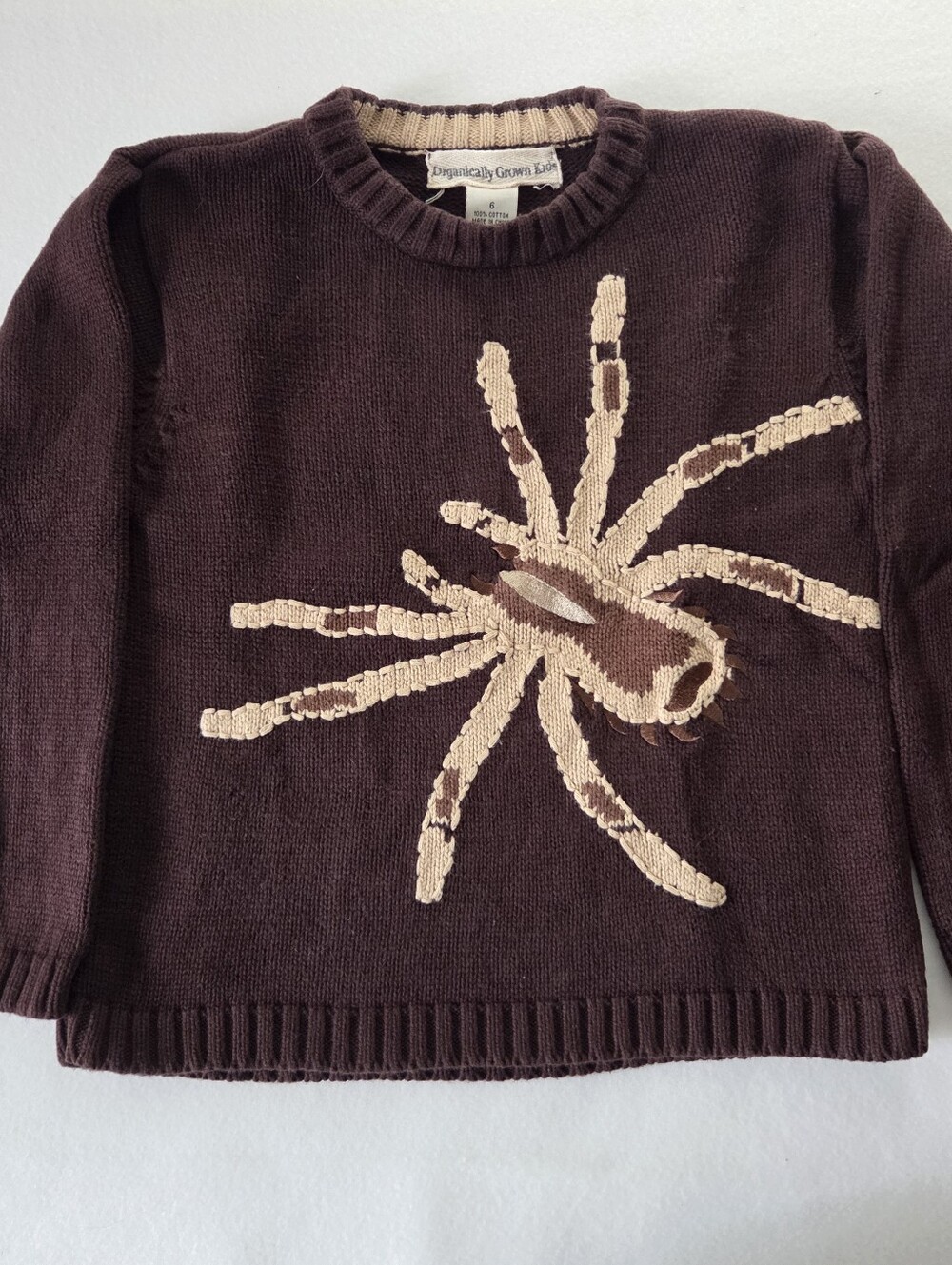 Organically Grown Kids Size 6 Brown Spider Knit Sweater 100% Cotton